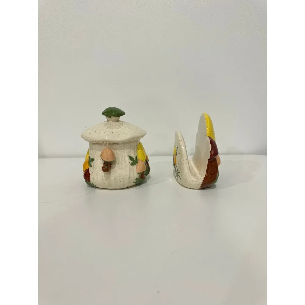 Vintage Ceramic Mushroom Sugar Bowl and Napkin Holder Set Retro Kitchen Decor‎